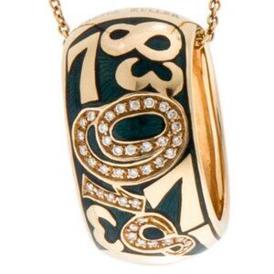 FRANCK MULLER 18K 750 YELLOW GOLD DIAMOND & ENAMEL CRAZY HOURS PENDANT NECKLACE